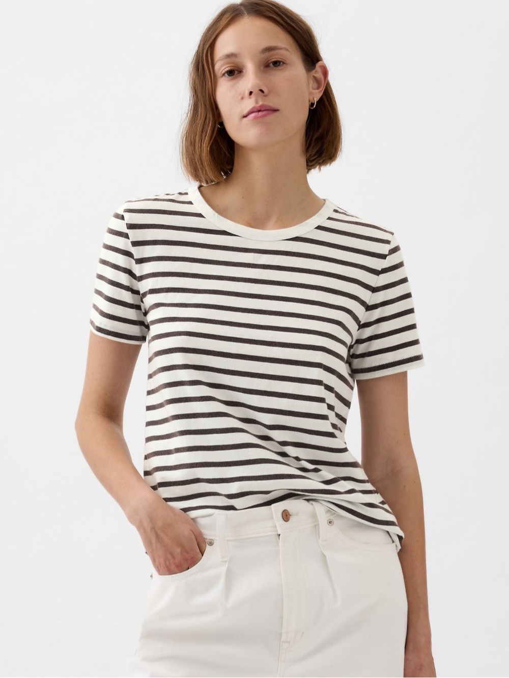 GAP Black and White Striped Short Sleeve Crew Tee